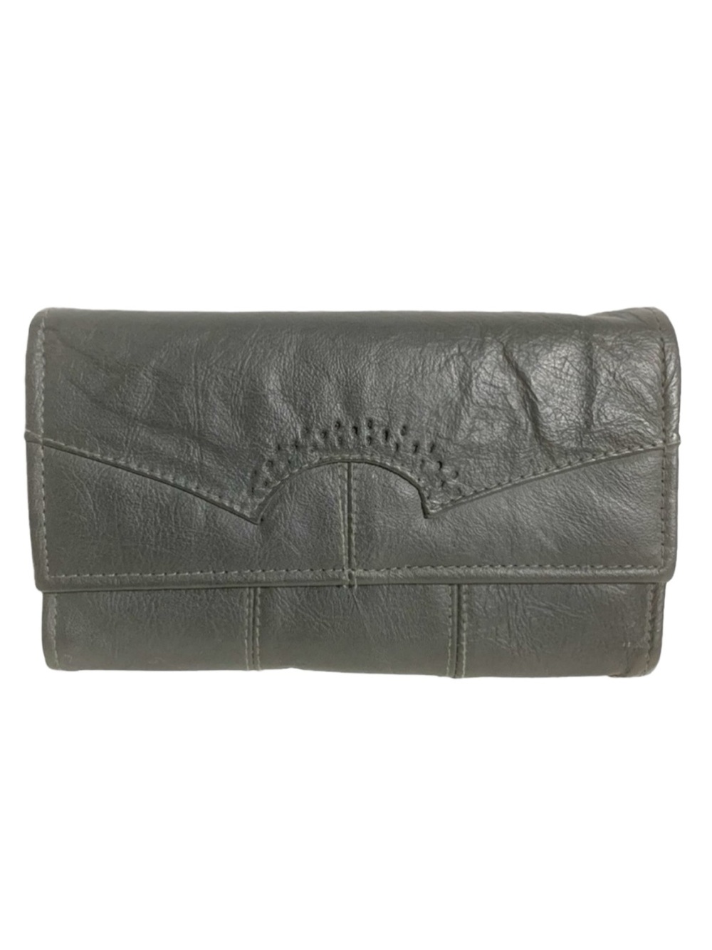 Vintage Unbranded Gray Leather Wallet Snap Closure Half Circle Pattern Lined 🩶